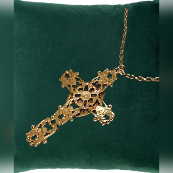 .Natural Polished Stone Cross Pendant with Chain Necklace - Picture 5 of 6